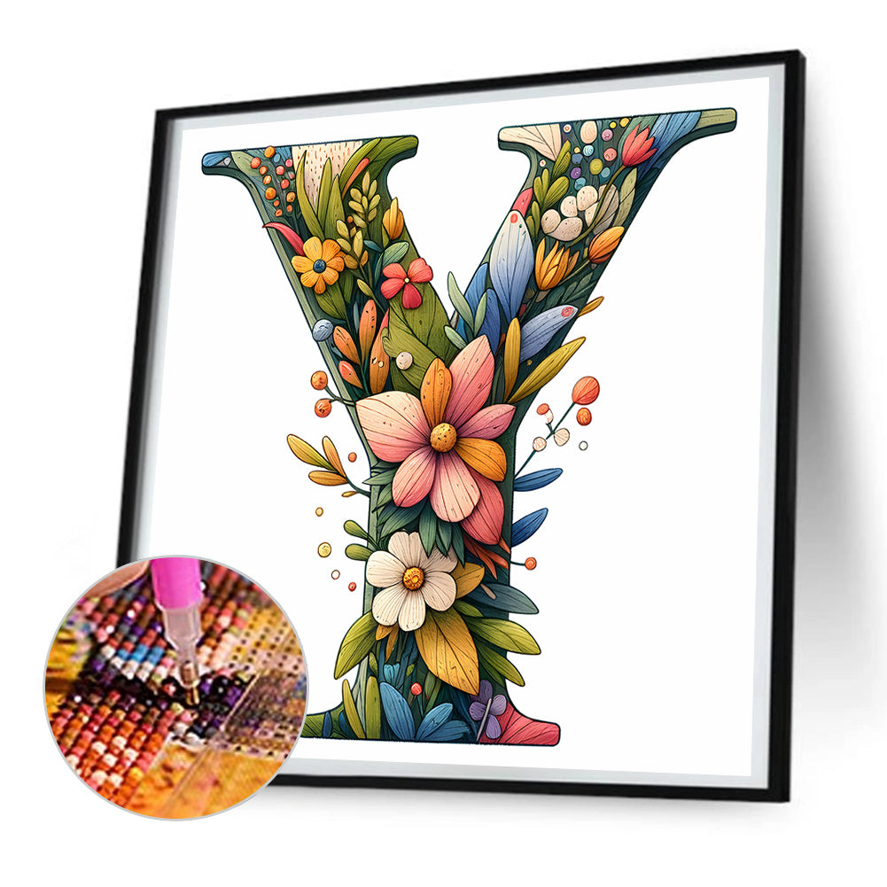 Flower Letter Y - Full Round Drill Diamond Painting 30*30CM