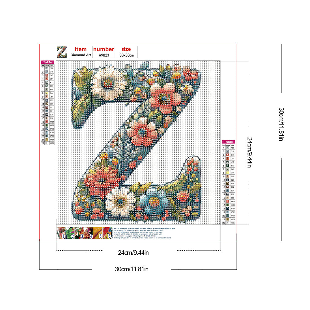 Flower Letter Z - Full Round Drill Diamond Painting 30*30CM