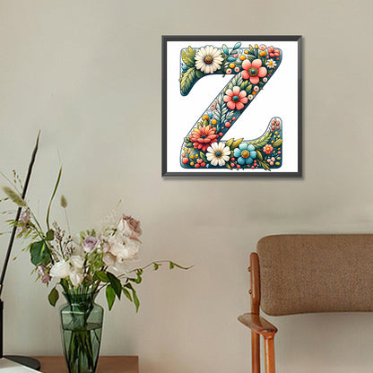 Flower Letter Z - Full Round Drill Diamond Painting 30*30CM