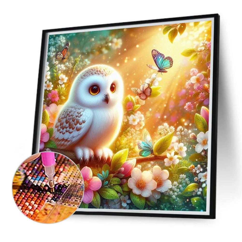 Flowers, Butterflies And Owls - Full Round Drill Diamond Painting 30*30CM