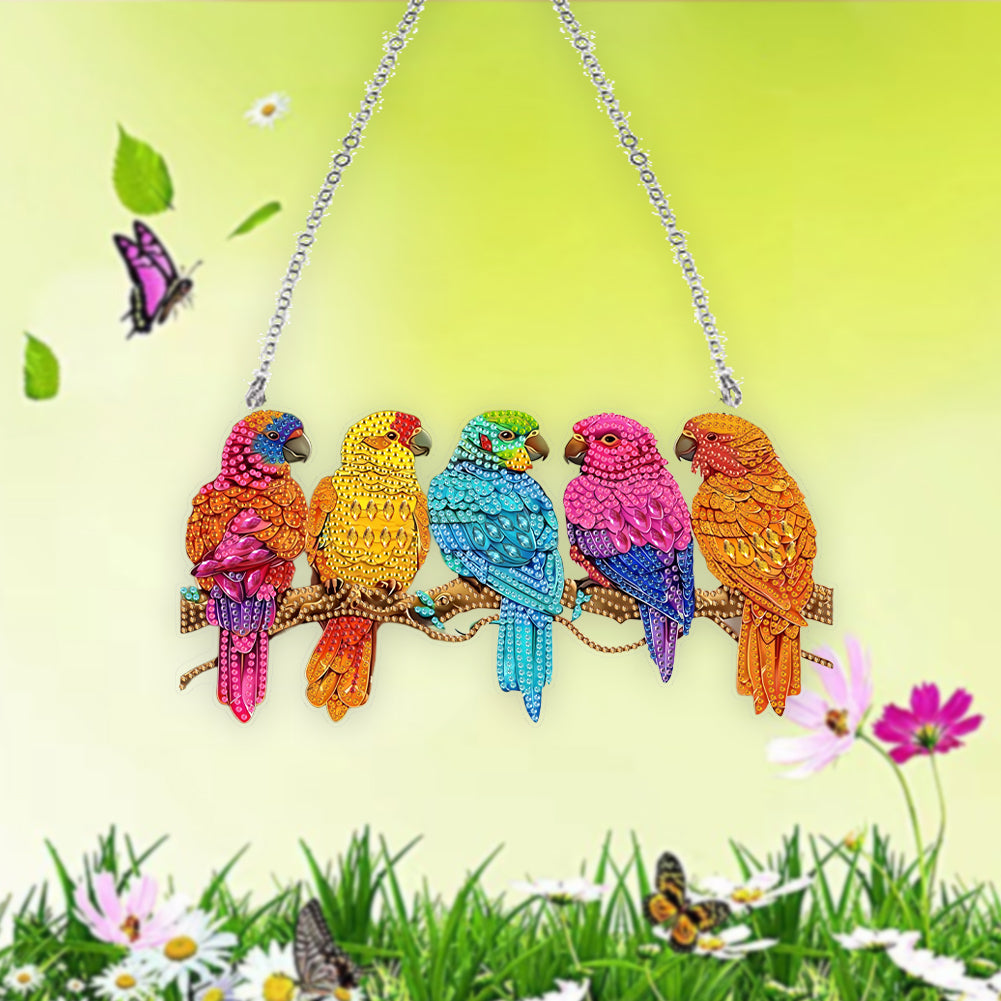 Acrylic Special Shape Parrots 5D DIY Diamond Painting Hanging Pendant for Window