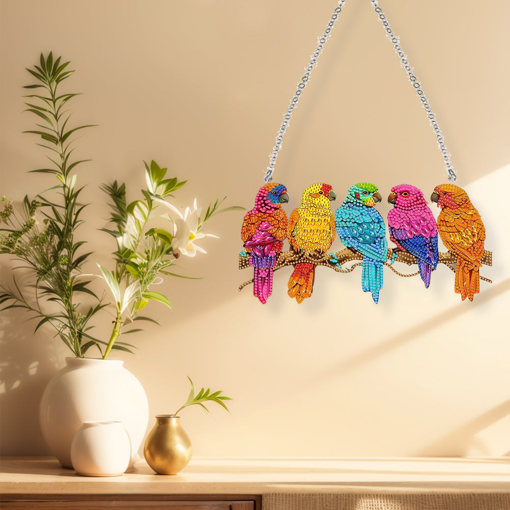 Acrylic Special Shape Parrots 5D DIY Diamond Painting Hanging Pendant for Window