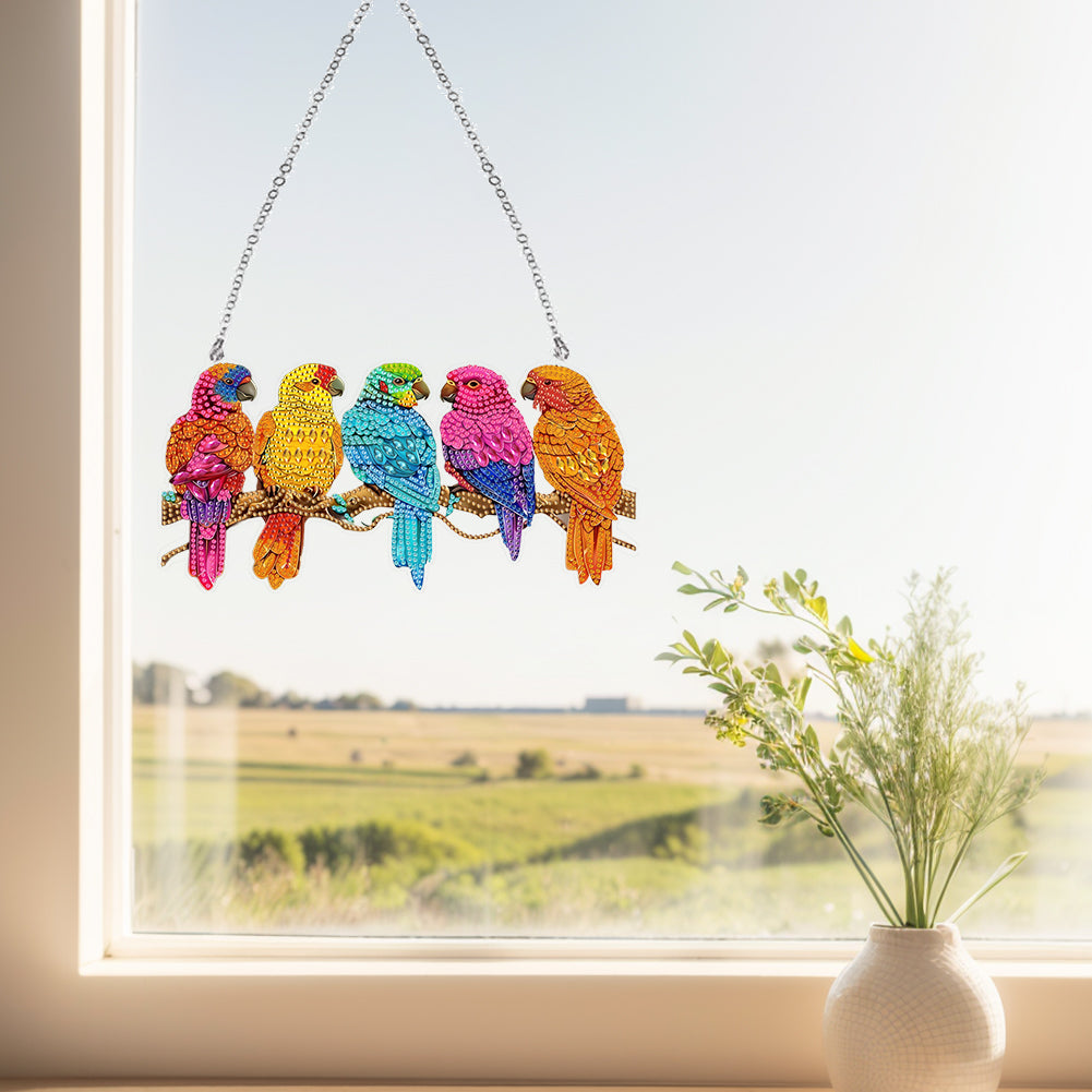 Acrylic Special Shape Parrots 5D DIY Diamond Painting Hanging Pendant for Window