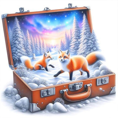 Snow Fox In The Suitcase - Full Round Drill Diamond Painting 40*40CM