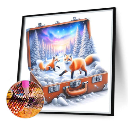 Snow Fox In The Suitcase - Full Round Drill Diamond Painting 40*40CM