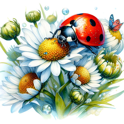 Daisies And Insects - Full Round Drill Diamond Painting 30*30CM