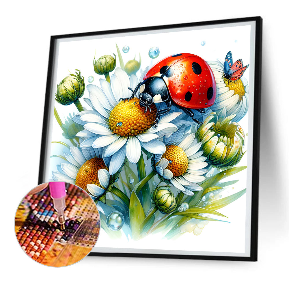 Daisies And Insects - Full Round Drill Diamond Painting 30*30CM