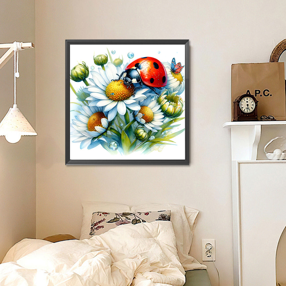 Daisies And Insects - Full Round Drill Diamond Painting 30*30CM