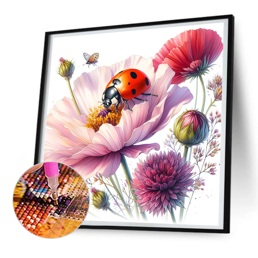 Flowers And Ladybugs - Full Round Drill Diamond Painting 30*30CM