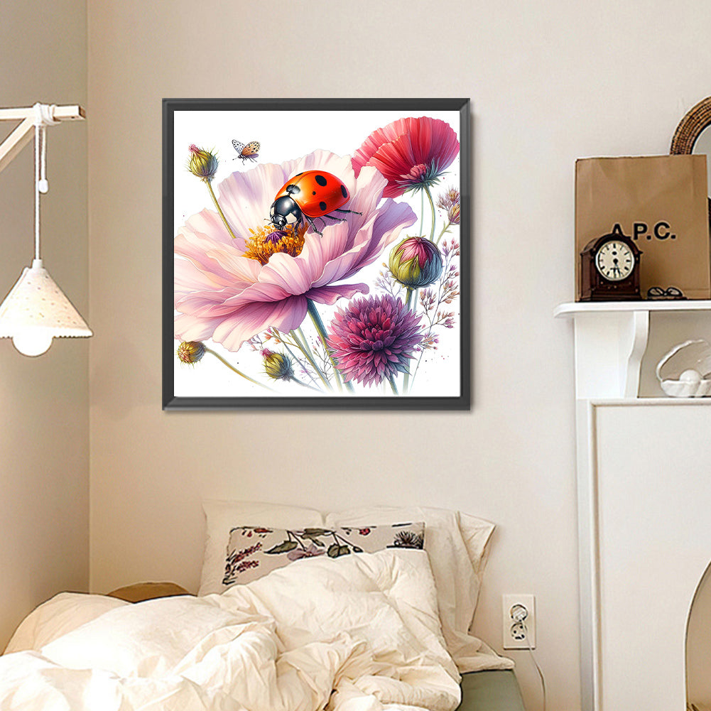 Flowers And Ladybugs - Full Round Drill Diamond Painting 30*30CM