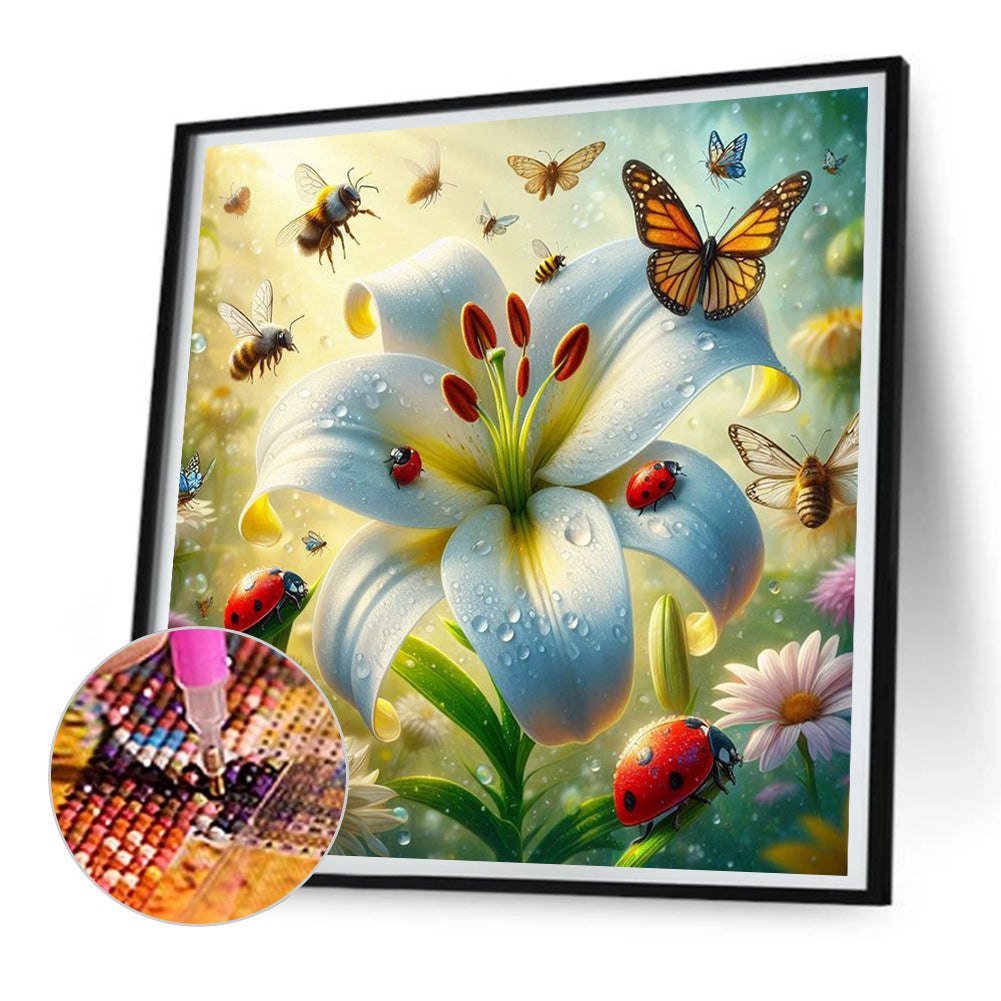 White Lily Flower - Full Round Drill Diamond Painting 30*30CM