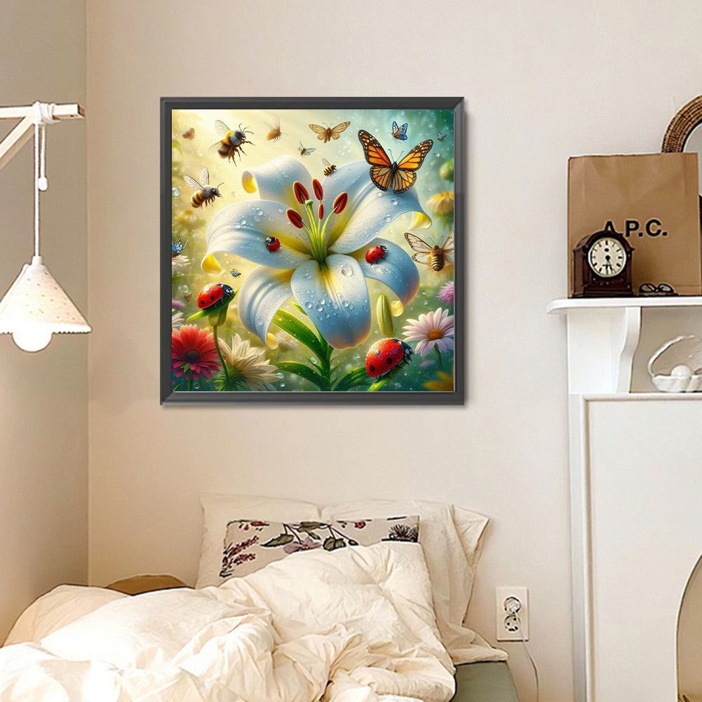 White Lily Flower - Full Round Drill Diamond Painting 30*30CM