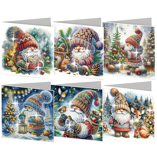 6Pcs Christmas Goblin Handmade Diamond Painting Greeting Card for Adults