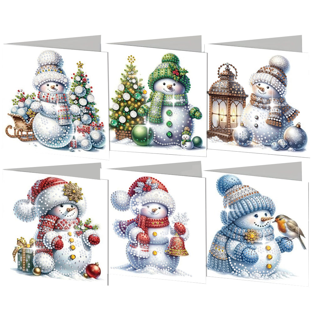 6Pcs Christmas Snowman Handmade Diamond Painting Greeting Card for Adults