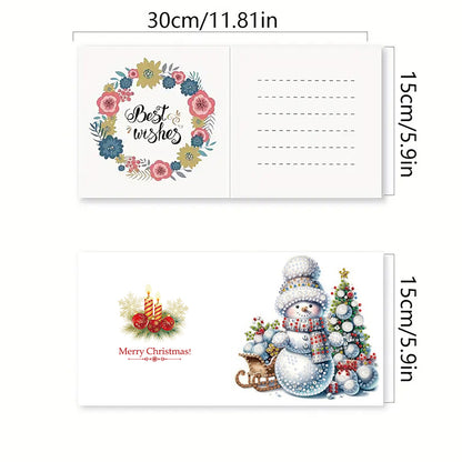 6Pcs Christmas Snowman Handmade Diamond Painting Greeting Card for Adults