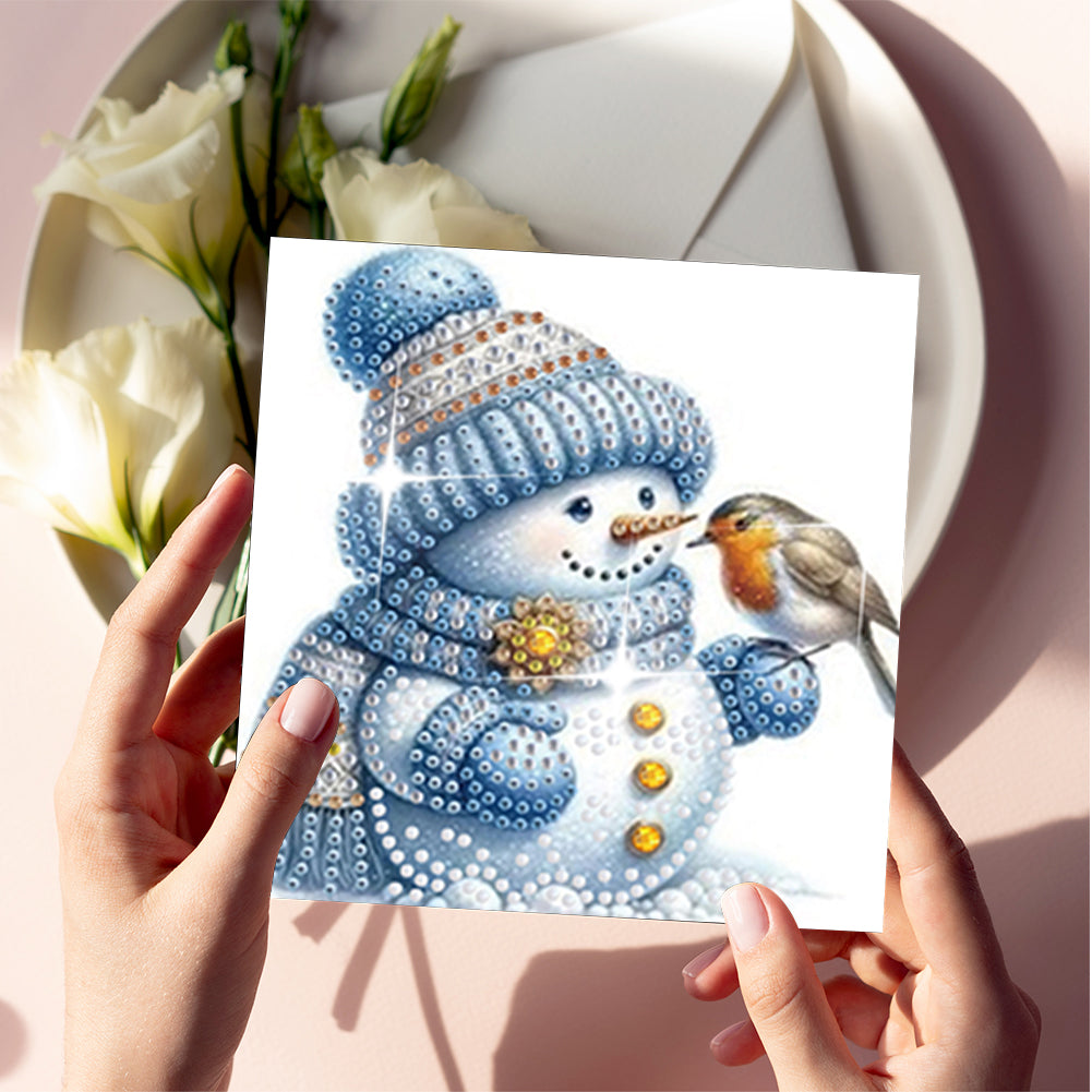 6Pcs Christmas Snowman Handmade Diamond Painting Greeting Card for Adults