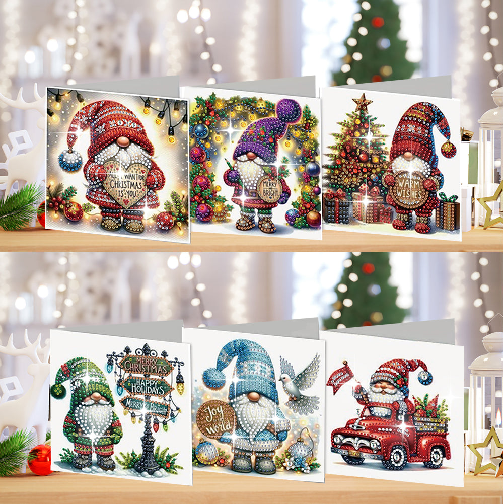 6Pcs Christmas Goblin Handmade Diamond Painting Greeting Card for Adults