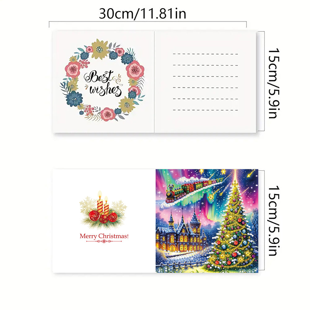 6Pcs Christmas Tree Handmade Diamond Painting Greeting Card for Adults