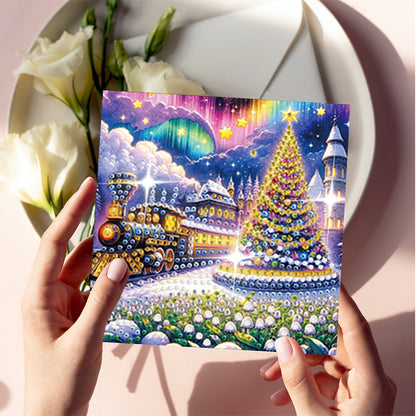 6Pcs Christmas Tree Handmade Diamond Painting Greeting Card for Adults