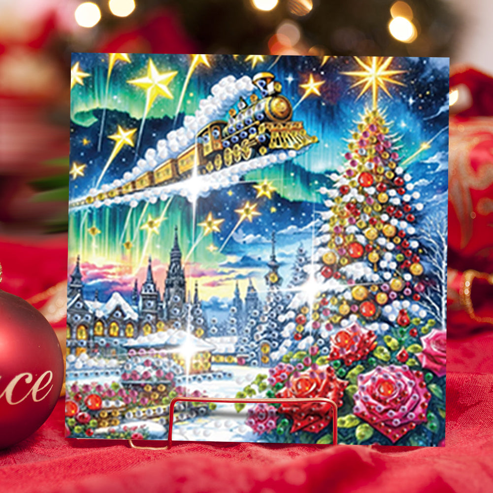 6Pcs Christmas Tree Handmade Diamond Painting Greeting Card for Adults