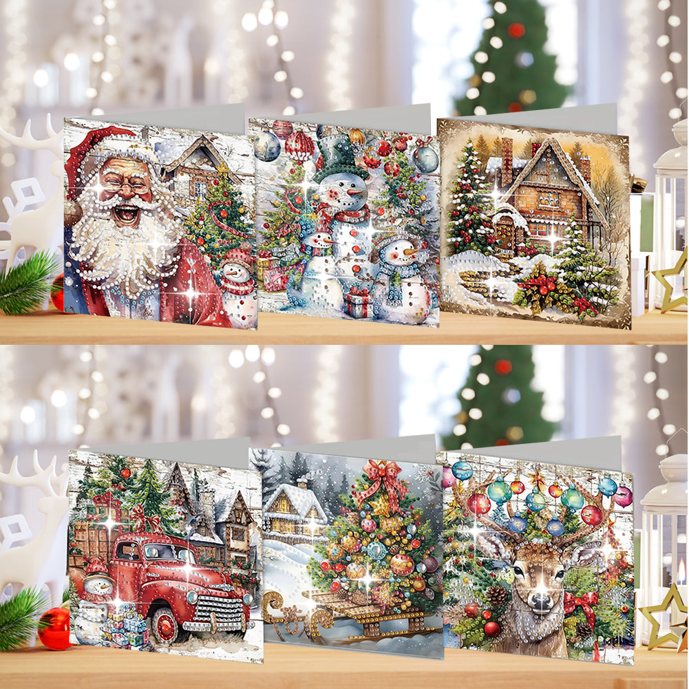 6Pcs Christmas Handmade Diamond Painting Greeting Card for Adults Beginners