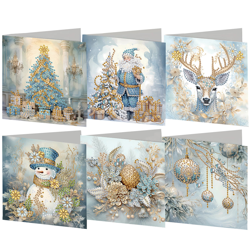 6Pcs Christmas Handmade Diamond Painting Greeting Card for Adults Beginners