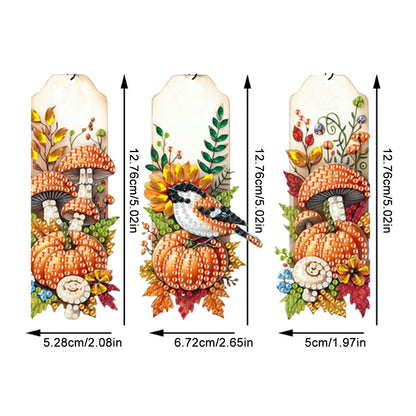 3Pcs Special Shape Mushroom Pumpkin Bird Diamond Painting Bookmark with Pendant