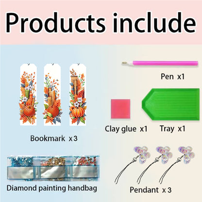 3Pcs Special Shape Book Pumpkin Diamond Painting Bookmark with Pendant