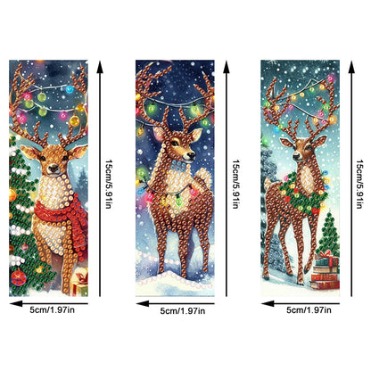 3Pcs Special Shape Christmas Elk Diamond Painting Bookmark with Pendant