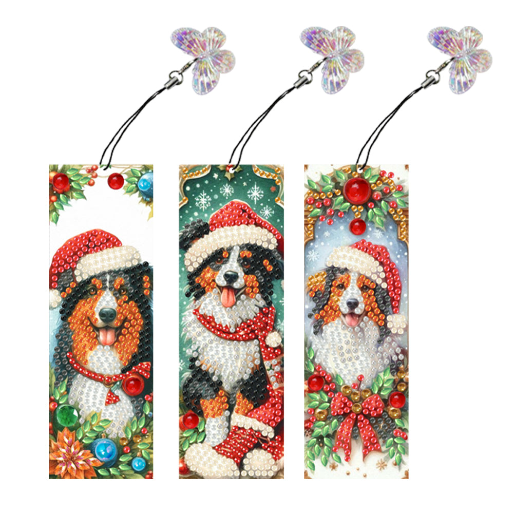 3Pcs Special Shape Christmas Dog Diamond Painting Bookmark with Pendant