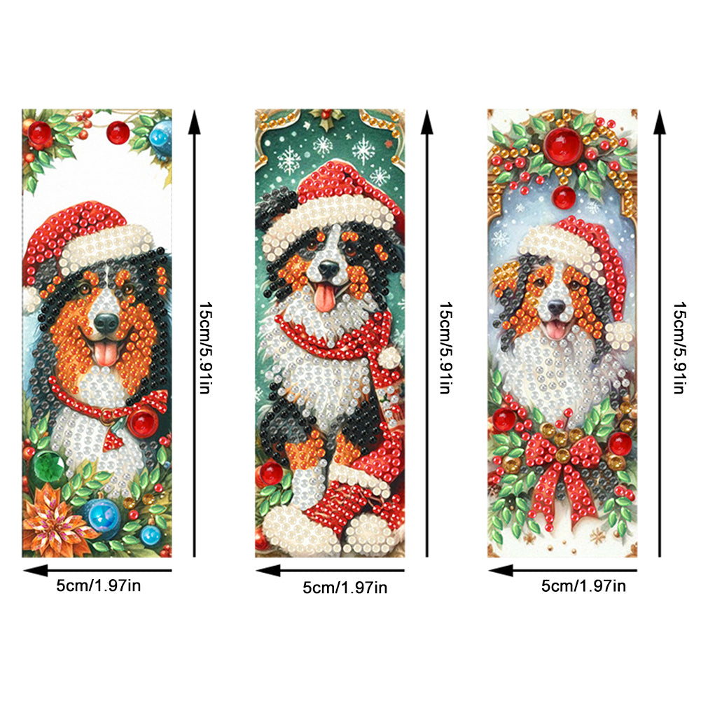 3Pcs Special Shape Christmas Dog Diamond Painting Bookmark with Pendant