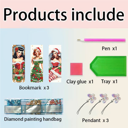 3Pcs Special Shape Vintage Girl Diamond Painting Bookmark with Pendant