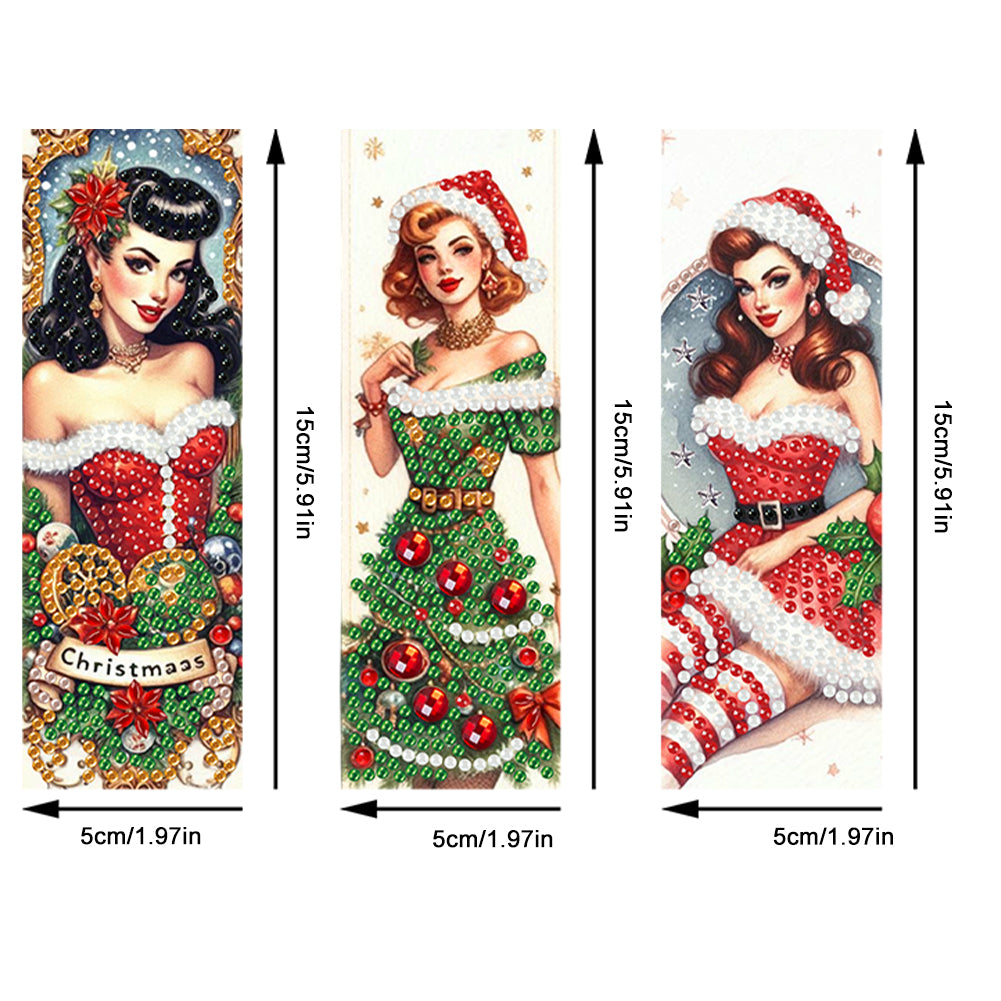 3Pcs Special Shape Vintage Girl Diamond Painting Bookmark with Pendant