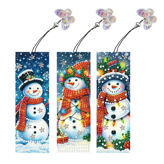 3Pcs Special Shape Christmas Snowman Diamond Painting Bookmark with Pendant