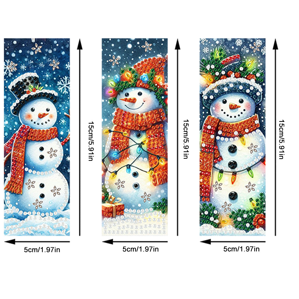 3Pcs Special Shape Christmas Snowman Diamond Painting Bookmark with Pendant