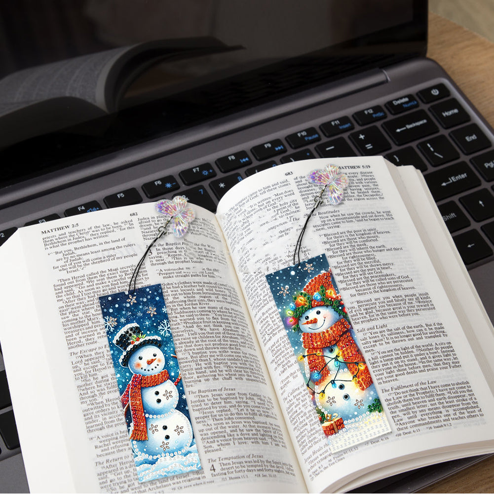 3Pcs Special Shape Christmas Snowman Diamond Painting Bookmark with Pendant