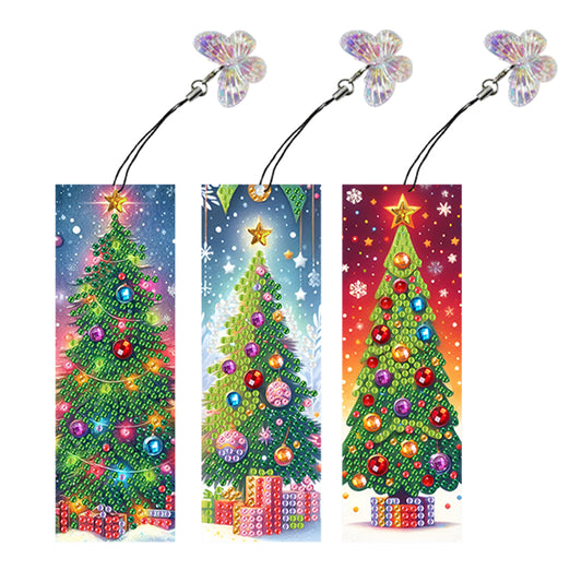 3Pcs Special Shape Christmas Tree Diamond Painting Bookmark with Pendant