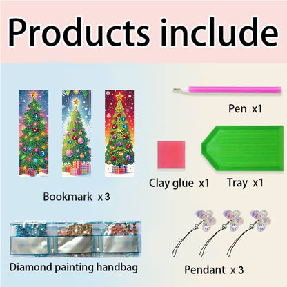 3Pcs Special Shape Christmas Tree Diamond Painting Bookmark with Pendant