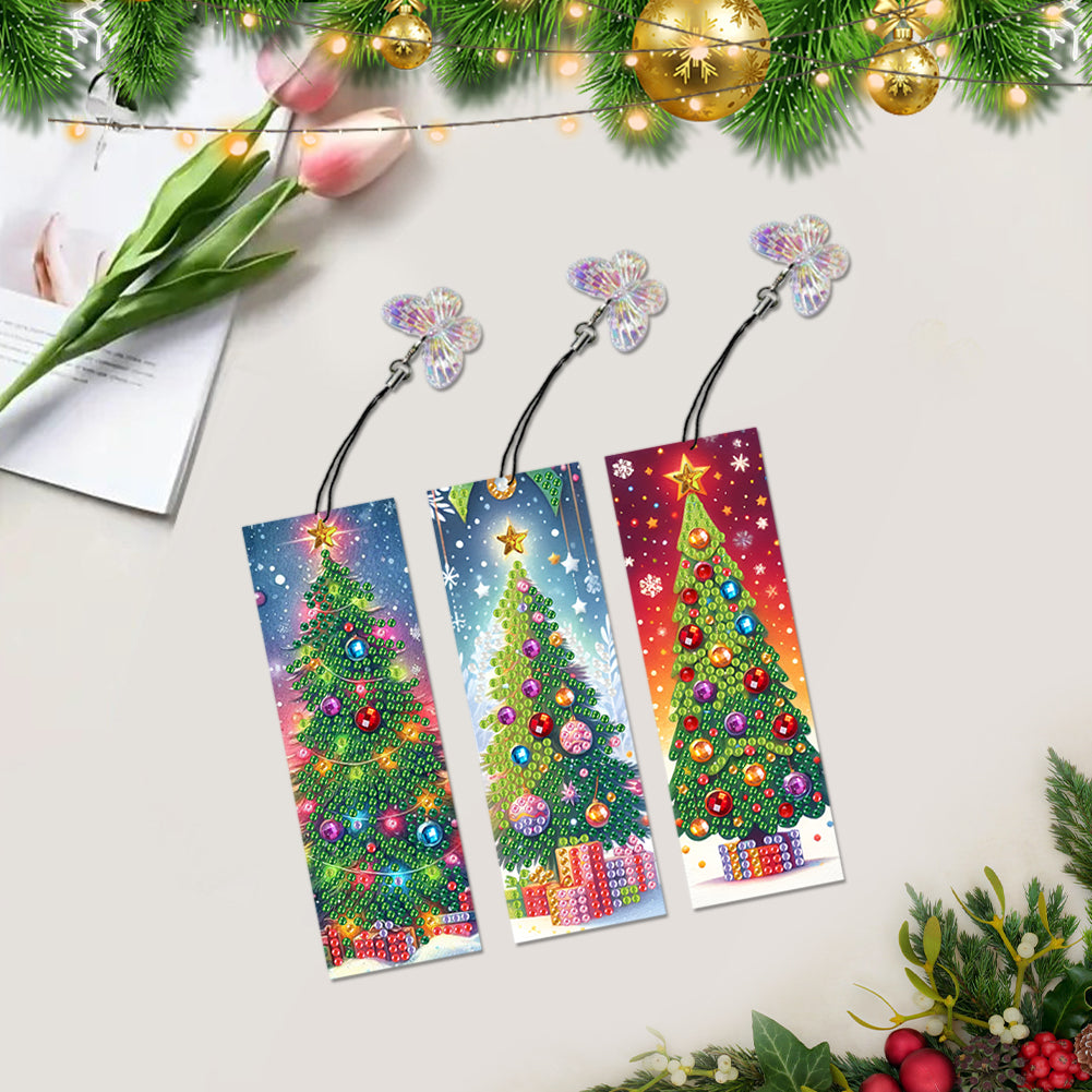 3Pcs Special Shape Christmas Tree Diamond Painting Bookmark with Pendant