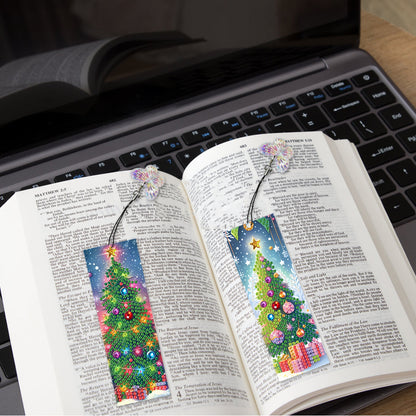 3Pcs Special Shape Christmas Tree Diamond Painting Bookmark with Pendant