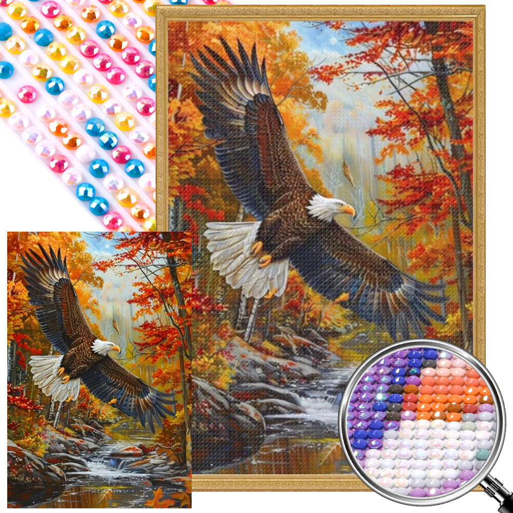 Bald Eagle In Autumn Forest - Full AB Round Drill Diamond Painting 40*60CM