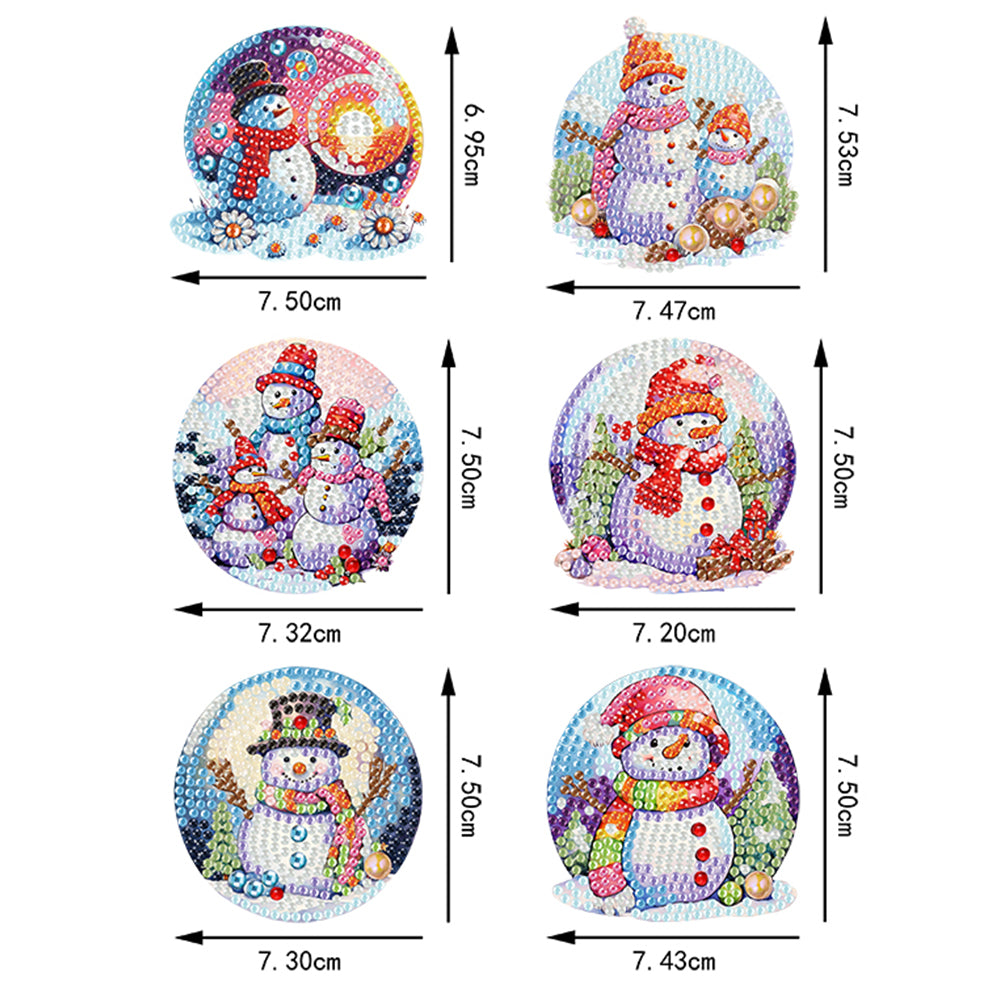 6Pcs Acrylic Snowman Diamond Painting Art Fridge Magnet for Adults Beginners