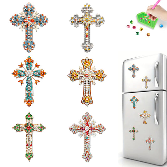 6Pcs Acrylic Cross Diamond Painting Art Fridge Magnet for Adults Beginners