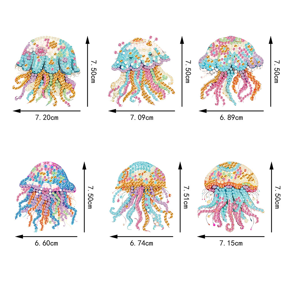 6Pcs Acrylic Jellyfish Diamond Painting Art Fridge Magnet for Adults Beginners