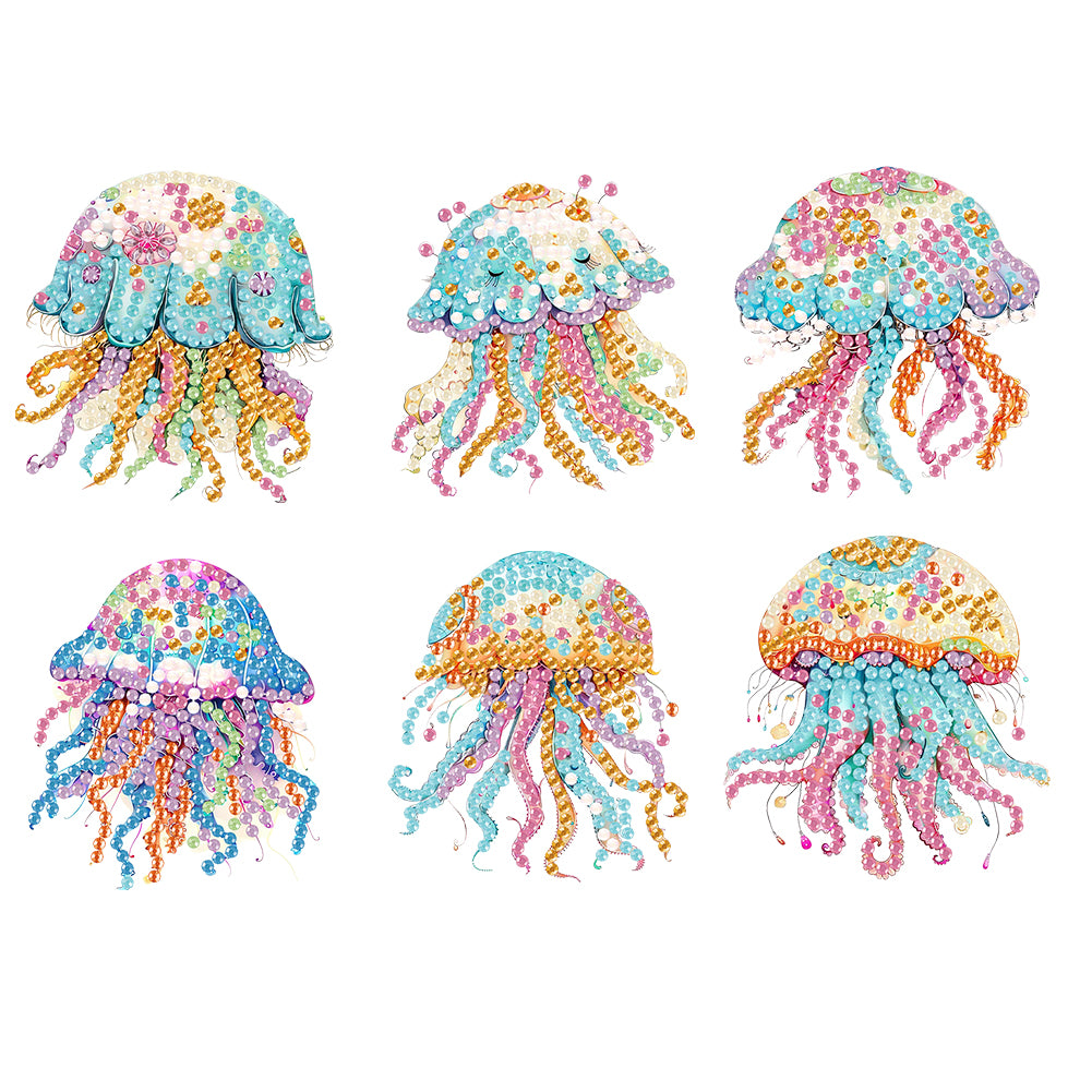 6Pcs Acrylic Jellyfish Diamond Painting Art Fridge Magnet for Adults Beginners