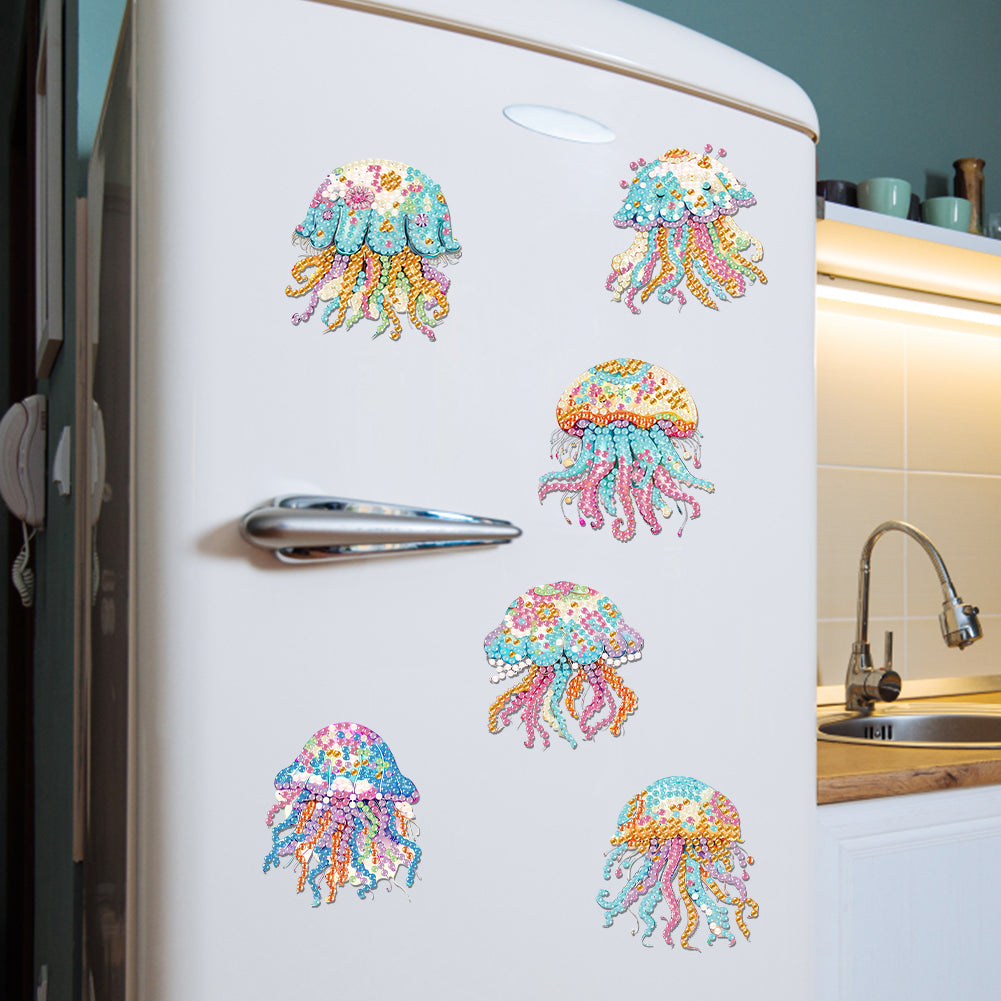 6Pcs Acrylic Jellyfish Diamond Painting Art Fridge Magnet for Adults Beginners