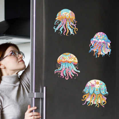 6Pcs Acrylic Jellyfish Diamond Painting Art Fridge Magnet for Adults Beginners