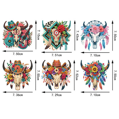 6Pcs Acrylic Cow Skull Diamond Painting Art Fridge Magnet for Adults Beginners