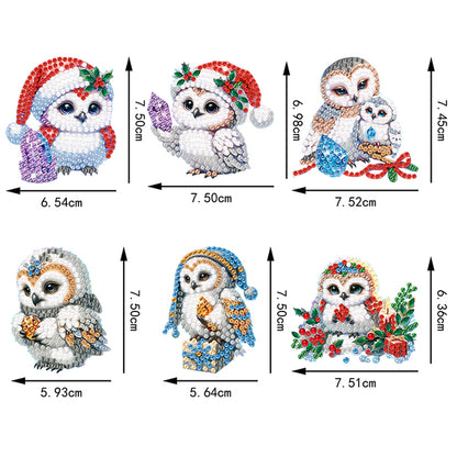 6Pcs Acrylic Christmas Owl Diamond Painting Art Fridge Magnet for Adults