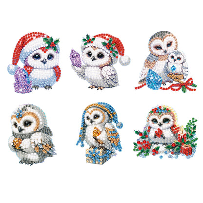 6Pcs Acrylic Christmas Owl Diamond Painting Art Fridge Magnet for Adults